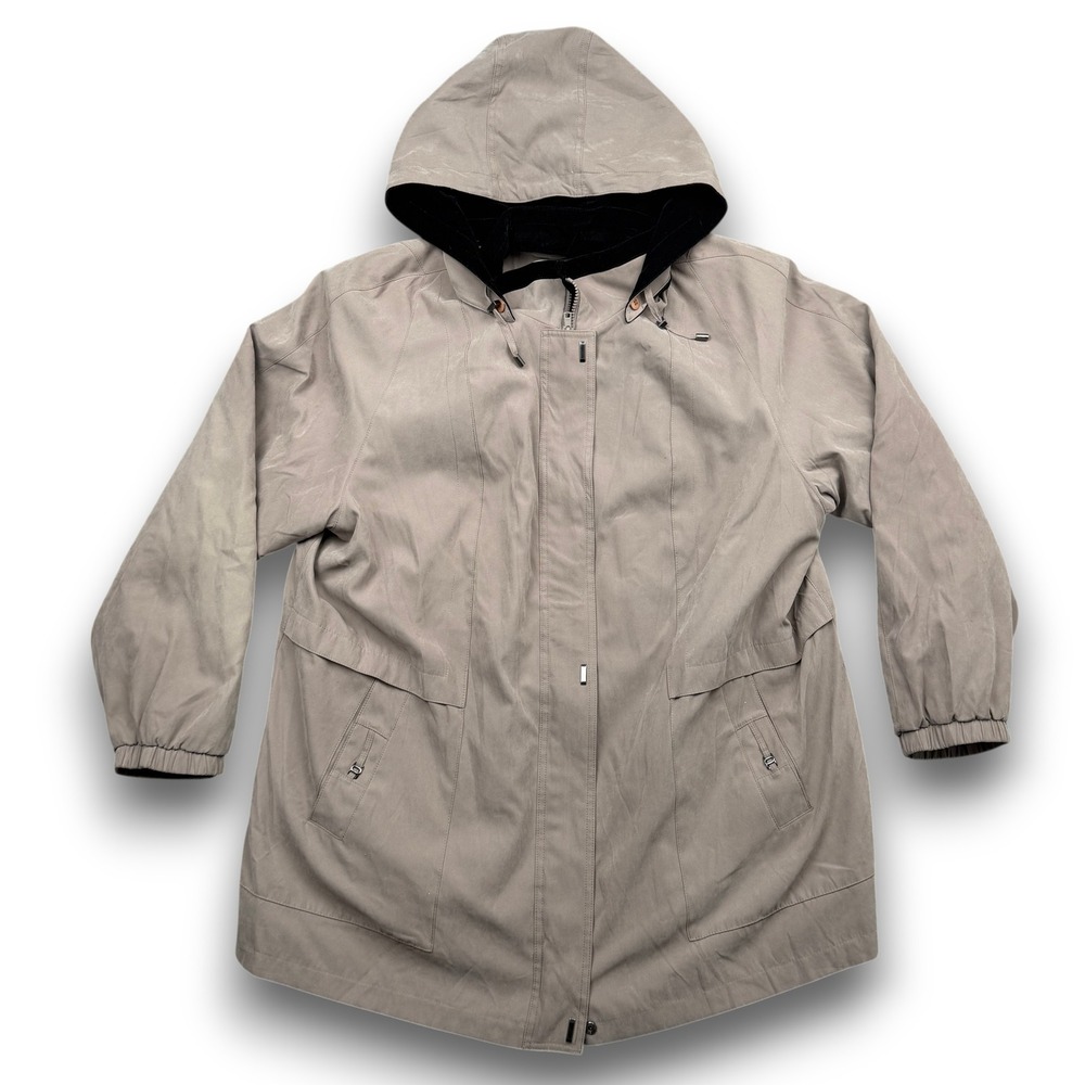 St. John's Bay Jacket Mens 2X Tan Hooded Full Zip Up Snap Storm Flap Coat